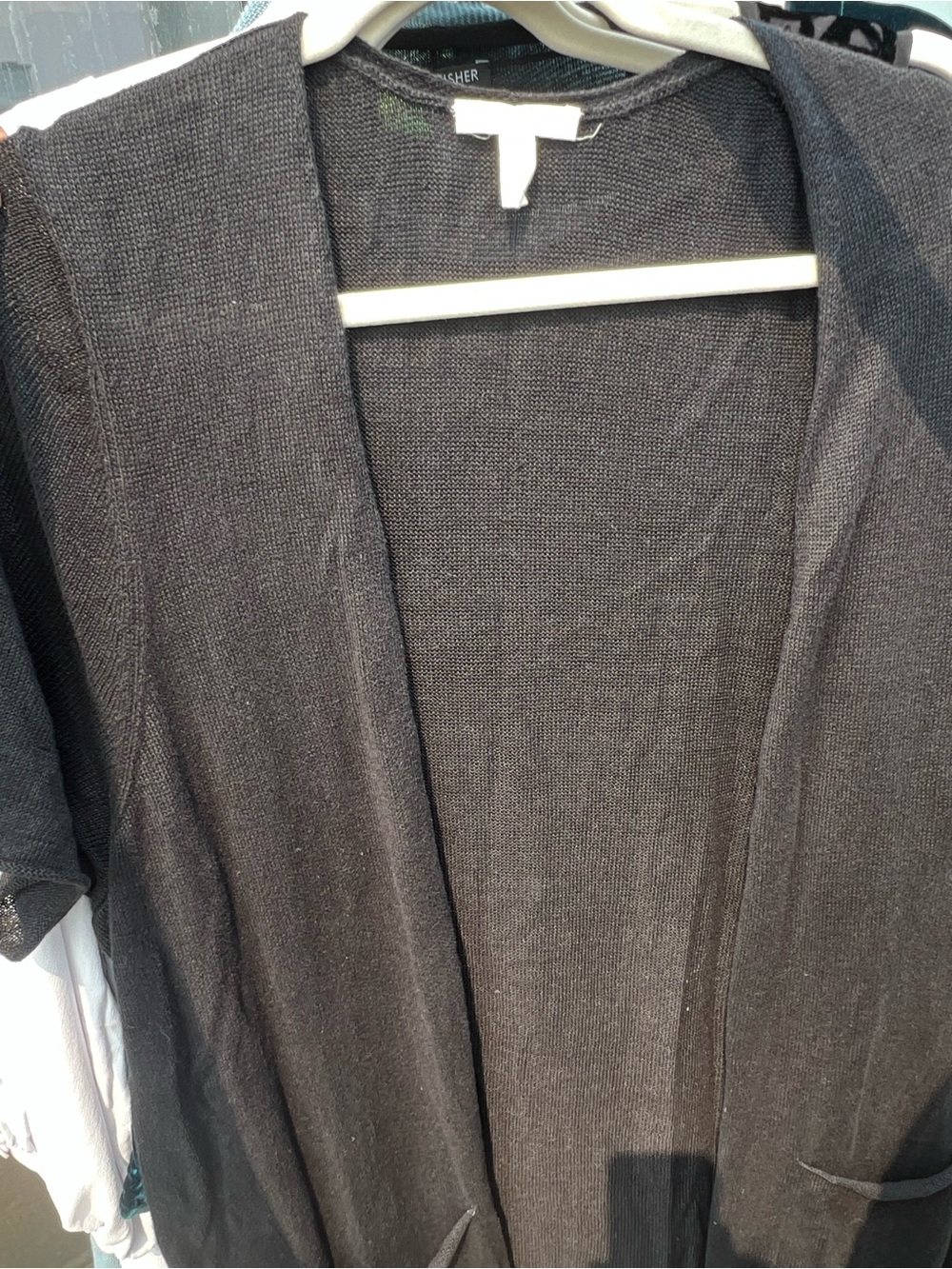 Eileen Fisher Black Open-Front Knit Cardigan